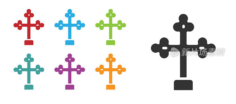 Black Christian cross icon isolated on white background. Church cross. Set icons colorful. Vector